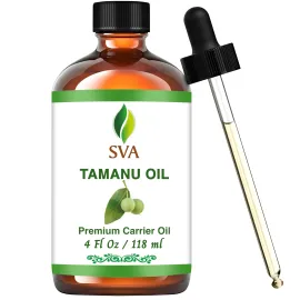 SVA Tamanu Oil - 4 Fl Oz - 100% Natural Cold Pressed Tamanu Oil - for Face, Skin Care, Hair Care, Scalp Massage & Body Massage - Carrier Oil with Dropper