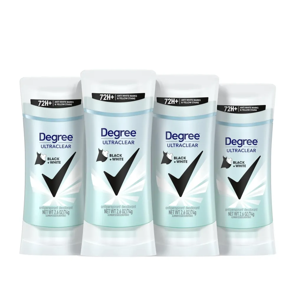 Degree Women\'s Black+White 4 Count Antiperspirant Balm 2.6 oz - Protects from Deodorant Stains, Fresh Scent, 48H Non-Stop Protection Degree Women\'s Black+White 4 Count Antiperspirant Balm 2.6 oz - Protects from Deodorant Stains, Fresh Scent, 48H Non-Stop Protection