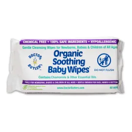 Doctor Butler\'s Organic Baby Wipes - Hypoallergenic & Unscented Baby Wipes, Safe for Baby Sensitive Skin Care, Made with Chamomile & Essential Oils (1pk - 60 Wipes)