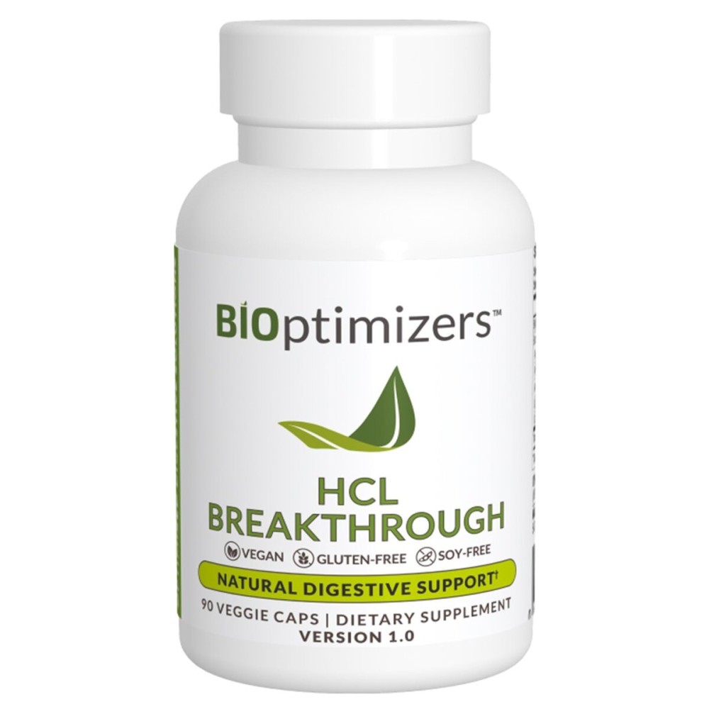 BIOptimizers HCL Breakthrough - Betaine Hydrochloride Enzymes Supplement - Assists with Protein Breakdown and Absorption - Helps Gas and Heartburn Relief - 90 Pepsin-Free Capsules
