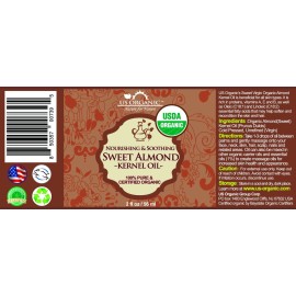 US Organic Sweet Almond Kernel Oil, USDA Certified Organic,100% Pure & Natural, Cold Pressed Virgin, Unrefined in Amber Glass Bottle w/Eyedropper, Sourced from Poland (2 oz (56 ml))