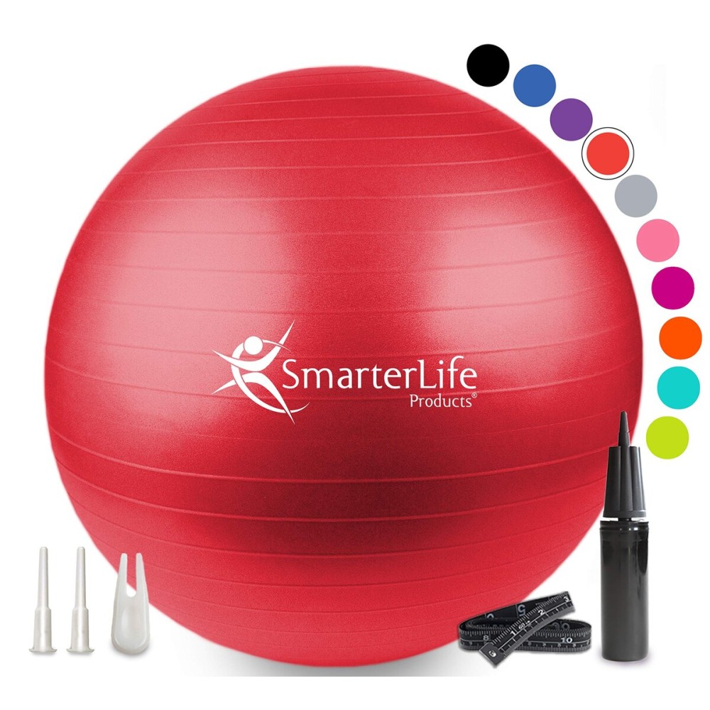 SmarterLife Exercise Ball, Yoga Ball for Fitness, Balance, Stability, or Pregnancy, Gym Ball for Core Workout, Physical Therapy, Yoga Ball Chair for Office, Anti-Slip Anti-Burst (45 cm, Red) SmarterLife Exercise Ball, Yoga Ball for Fitness, Balance, Stability, or Pregnancy, Gym Ball for Core Workout, Physical Therapy, Yoga Ball Chair for Office, Anti-Slip Anti-Burst (45 cm, Red)