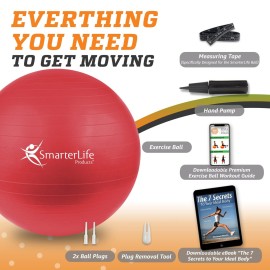 SmarterLife Exercise Ball, Yoga Ball for Fitness, Balance, Stability, or Pregnancy, Gym Ball for Core Workout, Physical Therapy, Yoga Ball Chair for Office, Anti-Slip Anti-Burst (45 cm, Red) SmarterLife Exercise Ball, Yoga Ball for Fitness, Balance, Stability, or Pregnancy, Gym Ball for Core Workout, Physical Therapy, Yoga Ball Chair for Office, Anti-Slip Anti-Burst (45 cm, Red)