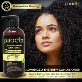 PURA D\'OR Advanced Therapy Conditioner (16oz) For Increased Moisture, Strength, Volume & Texture, No Sulfates, Contains Argan Oil & Biotin, All Hair Types, Men & Women (Packaging May Vary)