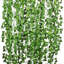 DearHouse 84 Feet 12 Strands Artificial Ivy Leaf Plants Vine Hanging Garland Fake Foliage Flowers Home Kitchen Garden Office Wedding Wall Decor, Green