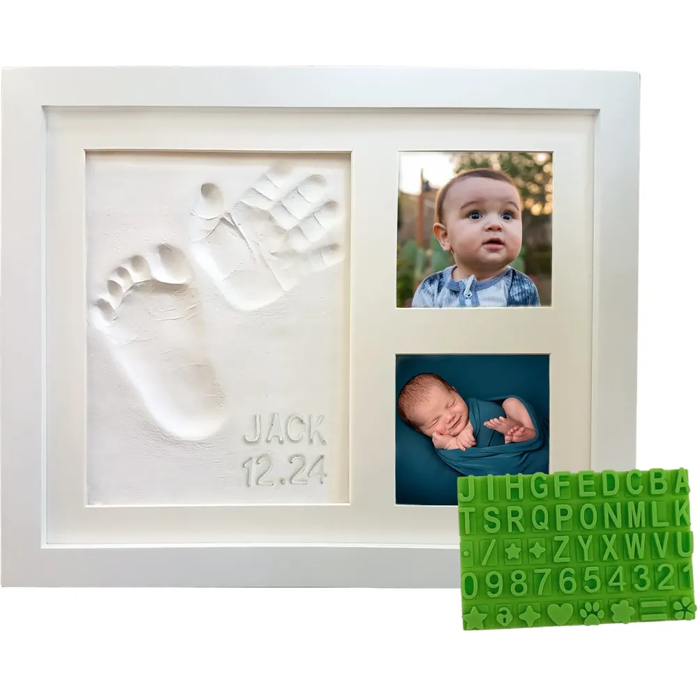 Baby Hand & Footprint Frame Keepsake Kit | Capture Milestone Moments with Safe Clay, Stencil Set & Wood Frame | Perfect Newborn Gift for Baby Showers | White Baby Hand & Footprint Frame Keepsake Kit | Capture Milestone Moments with Safe Clay, Stencil Set & Wood Frame | Perfect Newborn Gift for Baby Showers | White