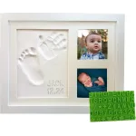 Baby Hand & Footprint Frame Keepsake Kit | Capture Milestone Moments with Safe Clay, Stencil Set & Wood Frame | Perfect Newborn Gift for Baby Showers | White