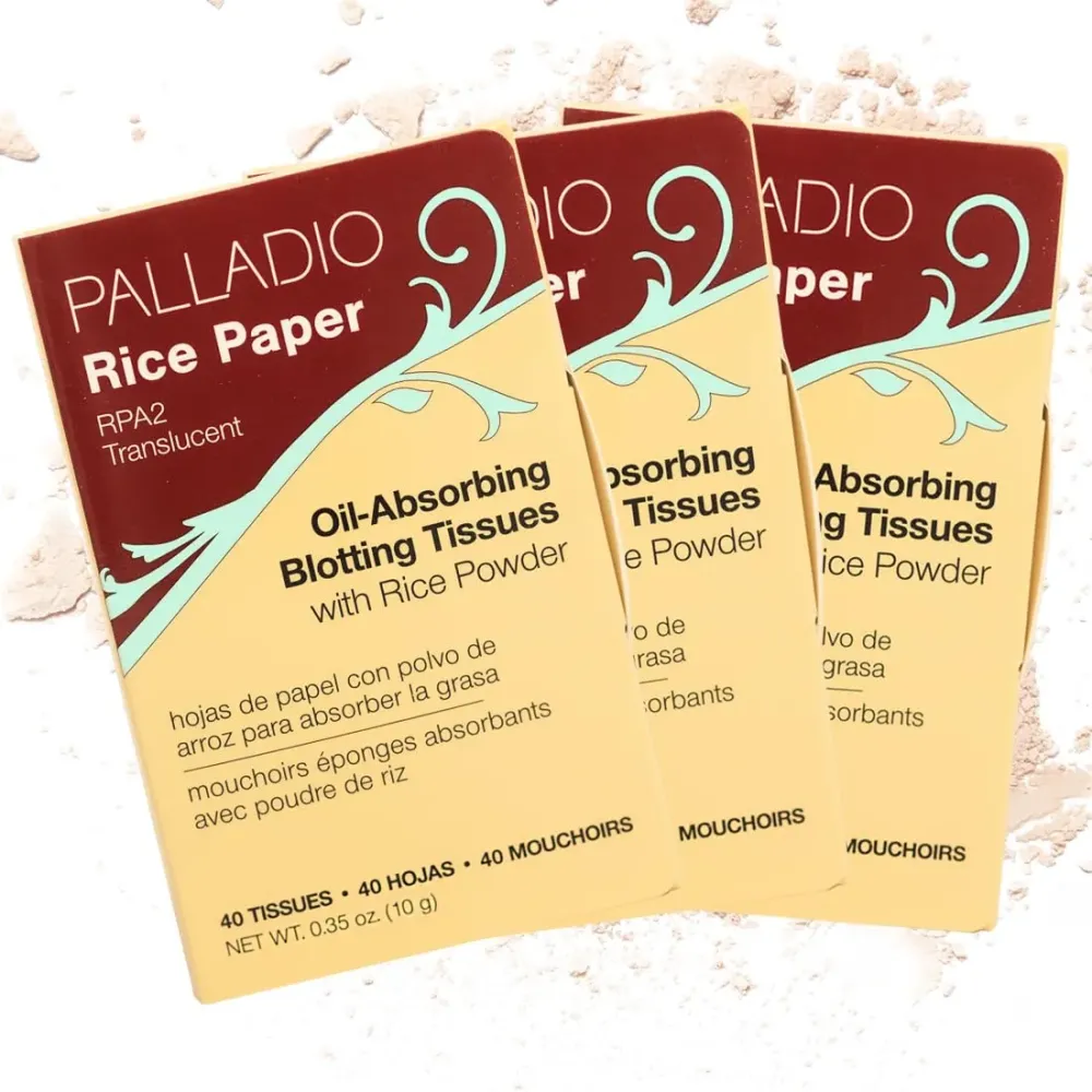 Palladio Facial Tissues for Oily Skin, Face Blotting Sheets Made from Natural Rice, Oil Absorbing Rice Paper with Rice Powder, 2 Sided, Instant Results, Translucent, 40 Count, Pack of 3 Palladio Facial Tissues for Oily Skin, Face Blotting Sheets Made from Natural Rice, Oil Absorbing Rice Paper with Rice Powder, 2 Sided, Instant Results, Translucent, 40 Count, Pack of 3