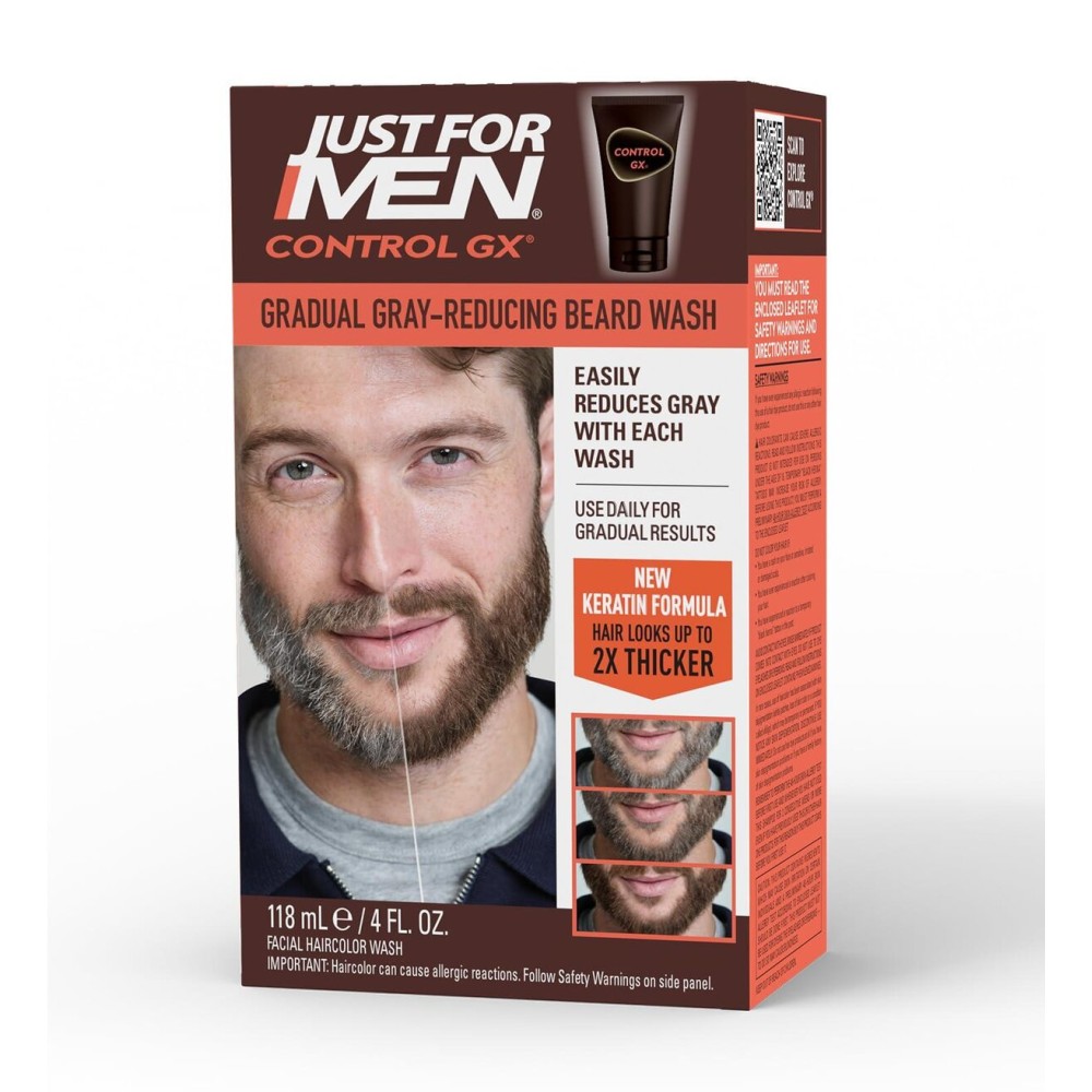 Just For Men Control GX Grey Reducing Beard Wash Shampoo with Keratin, Gradually Colors Mustache and Beard, Leaves Facial Hair Thicker Softer and Fuller, 4 Fl Oz - Pack of 1 (Packaging May Vary) Just For Men Control GX Grey Reducing Beard Wash Shampoo with Keratin, Gradually Colors Mustache and Beard, Leaves Facial Hair Thicker Softer and Fuller, 4 Fl Oz - Pack of 1 (Packaging May Vary)