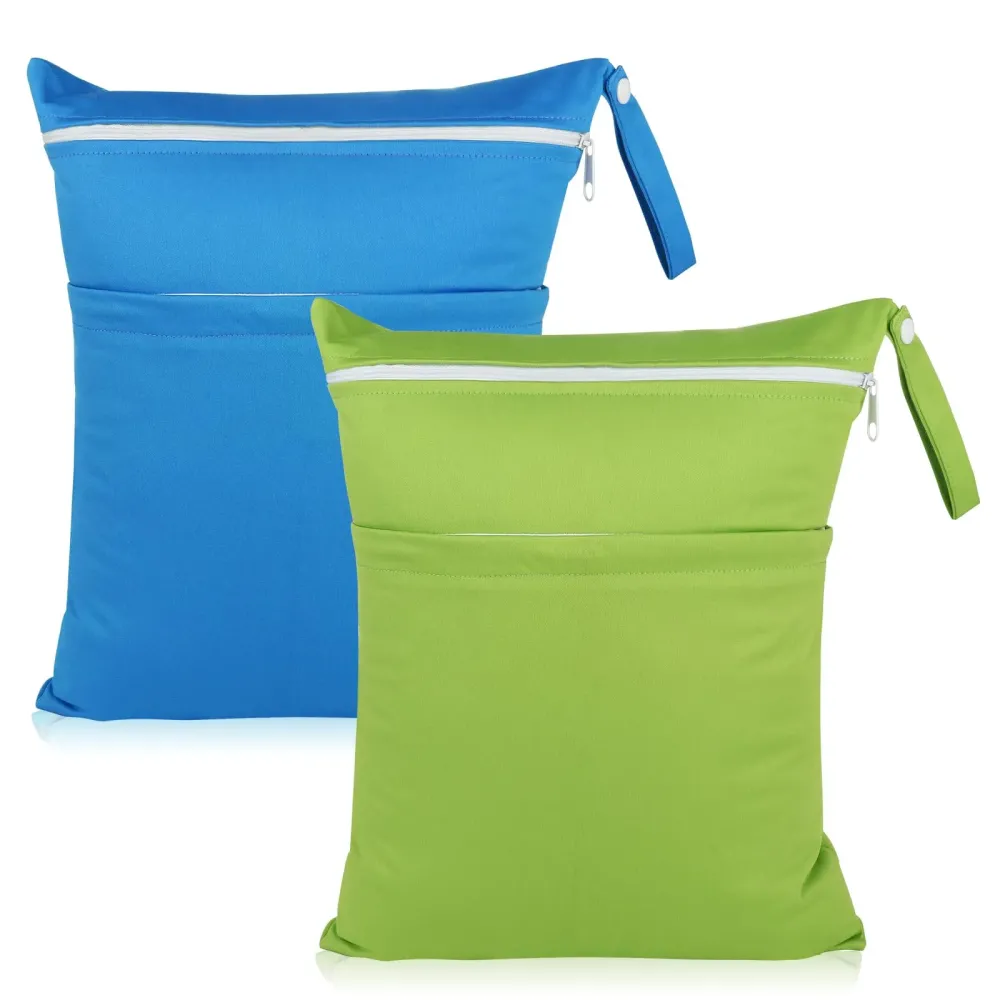 Angel Love Baby Cloth Diaper Wet/Dry Bags, 2 Pack With Two Zippered Pockets, Waterproof Washable Reusable for Travel, Beach, Pool, Gym, Swimsuits or Wet Clothes, L0109 Angel Love Baby Cloth Diaper Wet/Dry Bags, 2 Pack With Two Zippered Pockets, Waterproof Washable Reusable for Travel, Beach, Pool, Gym, Swimsuits or Wet Clothes, L0109