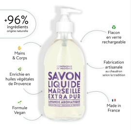 Compagnie de Provence Savon de Marseille Extra Pure Liquid Soap - Aromatic Lavender - 16.7 Fl Oz Glass Pump Bottle Compagnie de Provence Savon de Marseille Extra Pure Liquid Soap - Aromatic Lavender - 16.7 Fl Oz Glass Pump Bottle