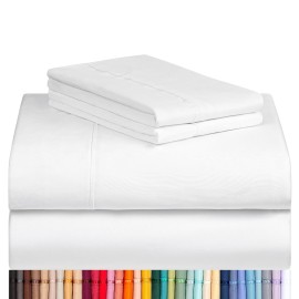 LuxClub 4 PC Queen Sheet Set, Bed Sheets, Deep Pockets 18 Eco Friendly Wrinkle Free Cooling Machine Washable Hotel Bedding Silky Soft - White