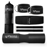 RitFit Upgraded 7 Pack Barbell Squat Pad Set with Resistance Band,2 Safety Straps,2 Gym Ankle Straps and Carry Bag,Workout for Lunges, Hip Thrusts,Protect Neck Shoulder (Black)