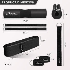 RitFit Upgraded 7 Pack Barbell Squat Pad Set with Resistance Band,2 Safety Straps,2 Gym Ankle Straps and Carry Bag,Workout for Lunges, Hip Thrusts,Protect Neck Shoulder (Black)