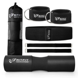 RitFit Upgraded 7 Pack Barbell Squat Pad Set with Resistance Band,2 Safety Straps,2 Gym Ankle Straps and Carry Bag,Workout for Lunges, Hip Thrusts,Protect Neck Shoulder (Black)