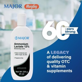 Major Ammonium Lactate 12% Moisturizing Lotion - Lactic Acid Lotion - Helps Hydrate, Soften, and Exfoliate Rough, Dry Skin - Daily Body Lotion - Fragrance-Free - 8 Oz (1 Pack)