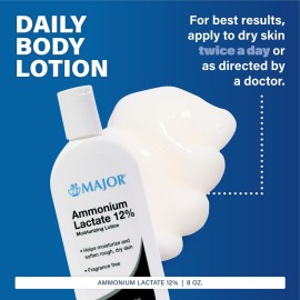 Major Ammonium Lactate 12% Moisturizing Lotion - Lactic Acid Lotion - Helps Hydrate, Soften, and Exfoliate Rough, Dry Skin - Daily Body Lotion - Fragrance-Free - 8 Oz (1 Pack)