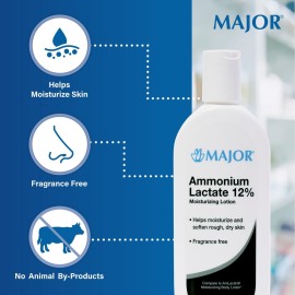 Major Ammonium Lactate 12% Moisturizing Lotion - Lactic Acid Lotion - Helps Hydrate, Soften, and Exfoliate Rough, Dry Skin - Daily Body Lotion - Fragrance-Free - 8 Oz (1 Pack)