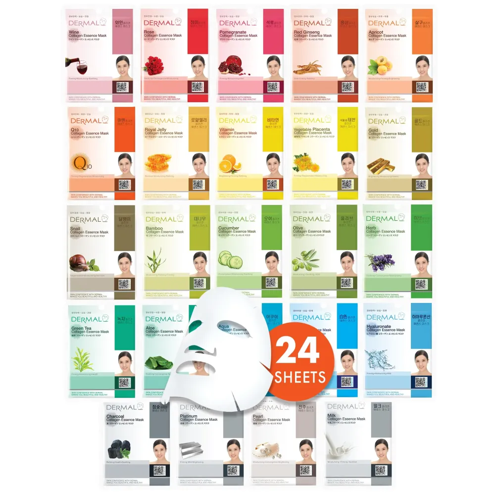 DERMAL 24 Combo Pack A Collagen Essence Korean Face Mask - Hydrating & Soothing Facial Mask with Panthenol - Hypoallergenic Self Care Sheet Mask for All Skin Types - Natural Home Spa Treatment Mask DERMAL 24 Combo Pack A Collagen Essence Korean Face Mask - Hydrating & Soothing Facial Mask with Panthenol - Hypoallergenic Self Care Sheet Mask for All Skin Types - Natural Home Spa Treatment Mask