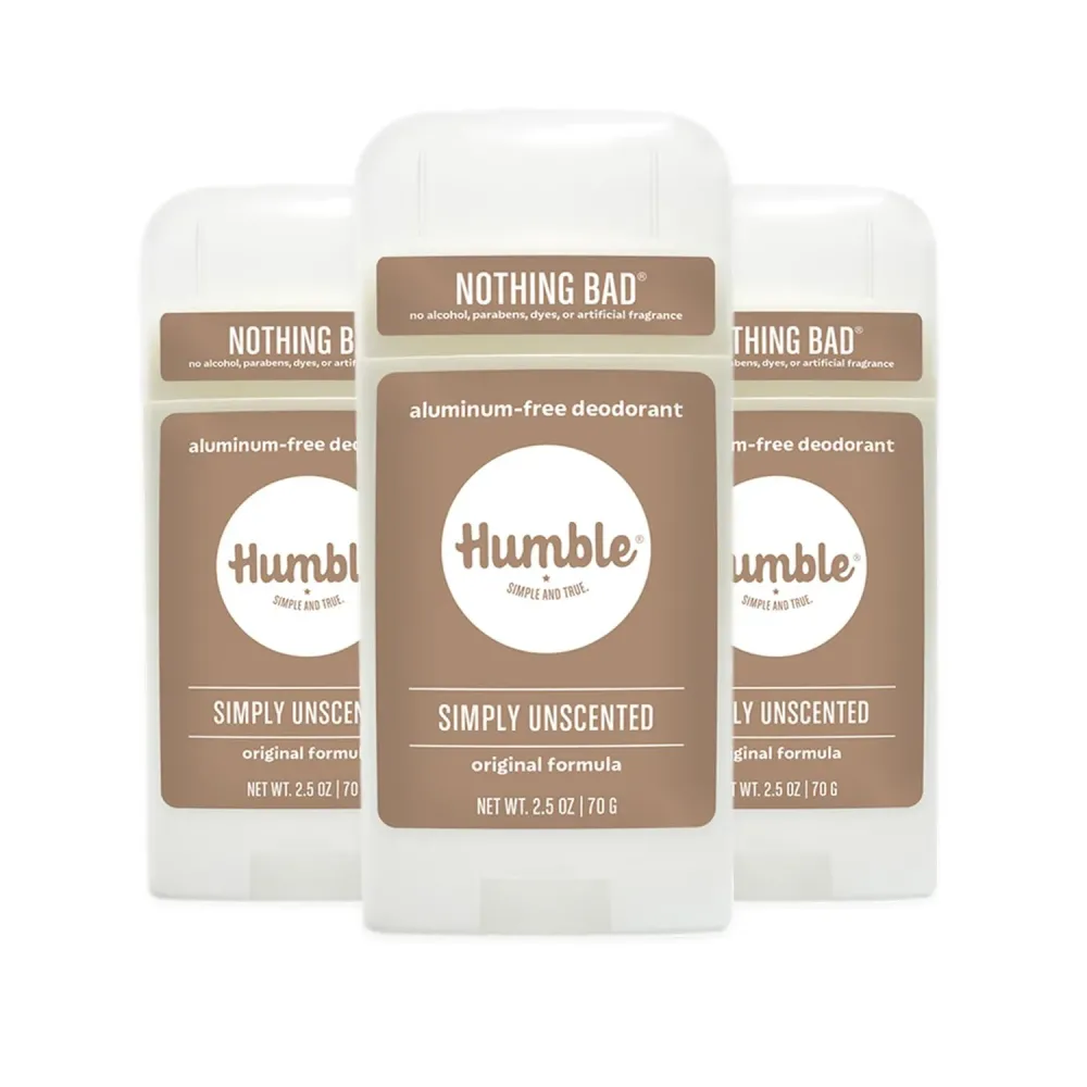 HUMBLE BRANDS Original Formula Aluminum-free Deodorant. Long Lasting Odor Control with Baking Soda, Simply Unscented, Pack of 3 HUMBLE BRANDS Original Formula Aluminum-free Deodorant. Long Lasting Odor Control with Baking Soda, Simply Unscented, Pack of 3