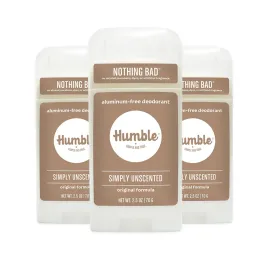 HUMBLE BRANDS Original Formula Aluminum-free Deodorant. Long Lasting Odor Control with Baking Soda, Simply Unscented, Pack of 3