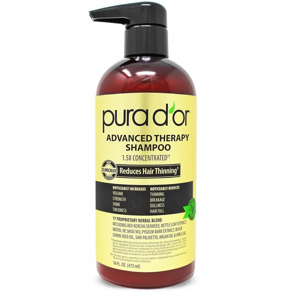 PURA D\'OR 16 Oz Advanced Therapy Shampoo Reduces Hair Thinning & Increases Volume, No Sulfate, Biotin Shampoo Infused with Argan Oil, Aloe Vera for All Hair Types, Men & Women PURA D\'OR 16 Oz Advanced Therapy Shampoo Reduces Hair Thinning & Increases Volume, No Sulfate, Biotin Shampoo Infused with Argan Oil, Aloe Vera for All Hair Types, Men & Women