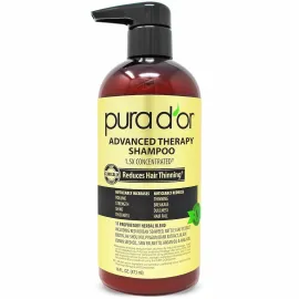 PURA D\'OR 16 Oz Advanced Therapy Shampoo Reduces Hair Thinning & Increases Volume, No Sulfate, Biotin Shampoo Infused with Argan Oil, Aloe Vera for All Hair Types, Men & Women