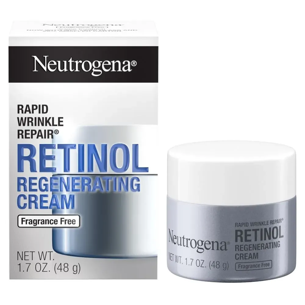 Neutrogena Retinol Face Moisturizer, Rapid Wrinkle Repair, Fragrance Free, Daily Anti-Aging Face Cream with Retinol & Hyaluronic Acid to Fight Fine Lines, Wrinkles, & Dark Spots, 1.7 oz Neutrogena Retinol Face Moisturizer, Rapid Wrinkle Repair, Fragrance Free, Daily Anti-Aging Face Cream with Retinol & Hyaluronic Acid to Fight Fine Lines, Wrinkles, & Dark Spots, 1.7 oz