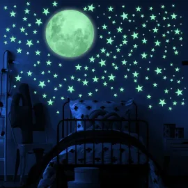 Glow in The Dark Stars and Moon for Ceiling - Luminous Wall Decal, Sticky Fluorescence Decor for Kids Nursery Bedroom Living Room