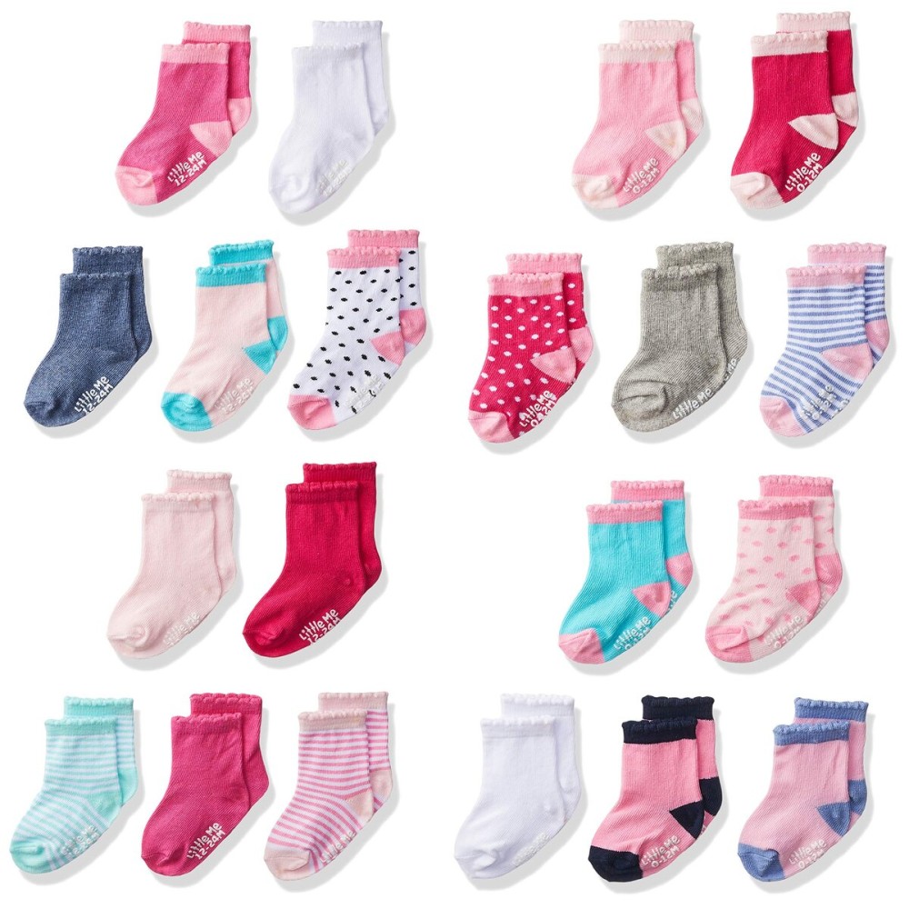 Little Me 20-Pair Newborn Baby Infant & Toddler Girls Socks, 0-12/12-24 Months, Assorted Size Pack, Multi, 20 count (Pack of 1) Little Me 20-Pair Newborn Baby Infant & Toddler Girls Socks, 0-12/12-24 Months, Assorted Size Pack, Multi, 20 count (Pack of 1)