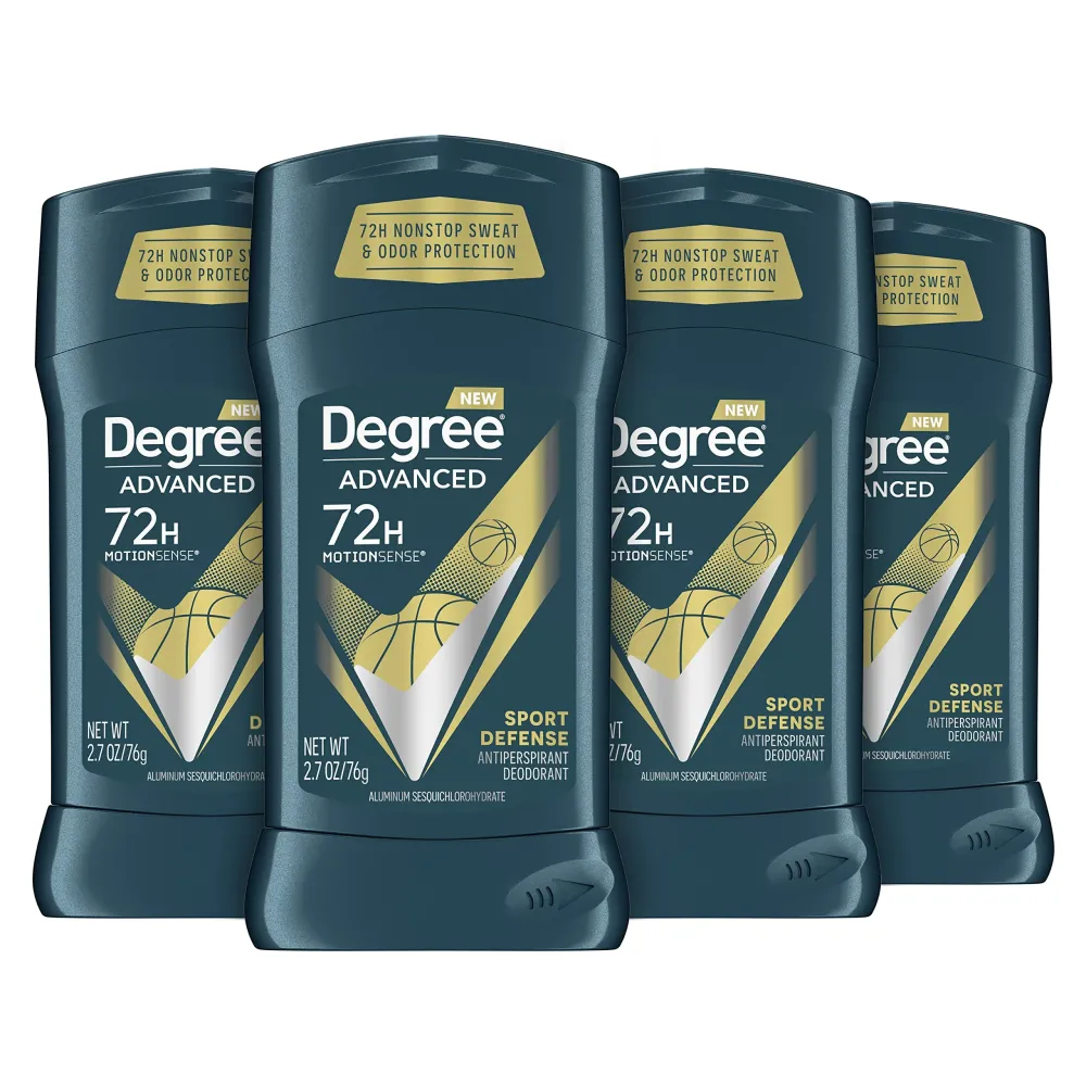 Degree Advanced Protection Antiperspirant Deodorant Sport Defense 4 count 72-Hour Sweat and Odor Protection Antiperspirant For Men With MotionSense Technology 2.7 oz Degree Advanced Protection Antiperspirant Deodorant Sport Defense 4 count 72-Hour Sweat and Odor Protection Antiperspirant For Men With MotionSense Technology 2.7 oz