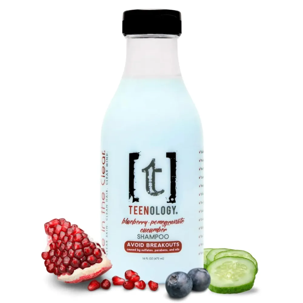 Teenology Shampoo for Teens - Avoid Forehead and Body Breakouts - No Sulfates or Parabens, Noncomedogenic, Natural Botanical Extracts, 16 oz. (Blueberry Pomegranate Cucumber) Teenology Shampoo for Teens - Avoid Forehead and Body Breakouts - No Sulfates or Parabens, Noncomedogenic, Natural Botanical Extracts, 16 oz. (Blueberry Pomegranate Cucumber)