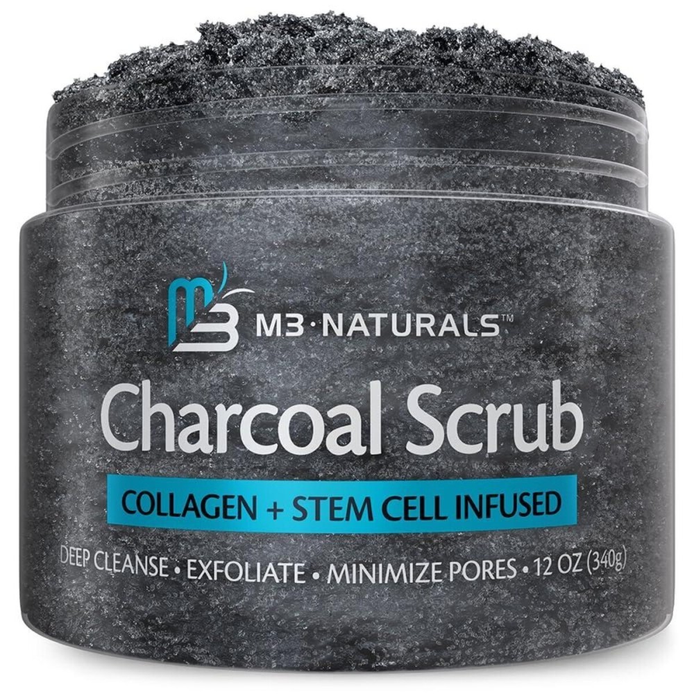 Exfoliating Charcoal Scrub with Collagen & Stem Cells - Salt Scrub for Body Toning, Cellulite, Armpit Detox, and Skin Smoothing for Face, Feet, and Body by M3 Naturals. Exfoliating Charcoal Scrub with Collagen & Stem Cells - Salt Scrub for Body Toning, Cellulite, Armpit Detox, and Skin Smoothing for Face, Feet, and Body by M3 Naturals.