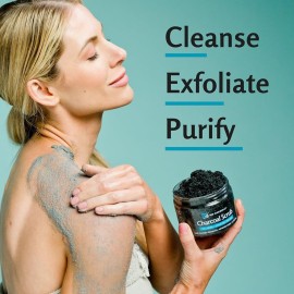 Exfoliating Charcoal Scrub with Collagen & Stem Cells - Salt Scrub for Body Toning, Cellulite, Armpit Detox, and Skin Smoothing for Face, Feet, and Body by M3 Naturals. Exfoliating Charcoal Scrub with Collagen & Stem Cells - Salt Scrub for Body Toning, Cellulite, Armpit Detox, and Skin Smoothing for Face, Feet, and Body by M3 Naturals.