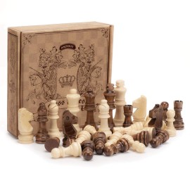 AMEROUS Wooden Chess Pieces Only, Staunton Style Wood Chessmen with 3.15 King - Storage Bag - Gift Packed Box, Tournament Chess Game Pawns for Replacement of Missing Pieces