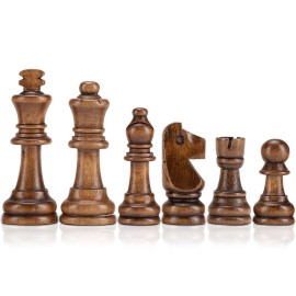 AMEROUS Wooden Chess Pieces Only, Staunton Style Wood Chessmen with 3.15 King - Storage Bag - Gift Packed Box, Tournament Chess Game Pawns for Replacement of Missing Pieces