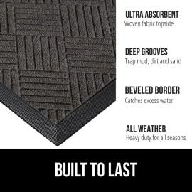 GORILLA GRIP 100% Waterproof All-Season WeatherMax Doormat, Durable Natural Rubber, Stain and Fade Resistant, Low Profile, Indoor Outdoor Door Mats, Easy Clean Patio Entrance Mat, 17x29, Gray Diamond
