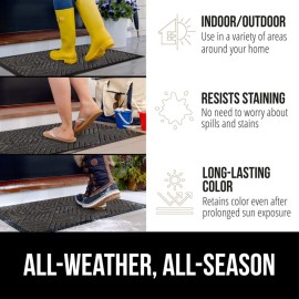 GORILLA GRIP 100% Waterproof All-Season WeatherMax Doormat, Durable Natural Rubber, Stain and Fade Resistant, Low Profile, Indoor Outdoor Door Mats, Easy Clean Patio Entrance Mat, 17x29, Gray Diamond