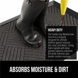 GORILLA GRIP 100% Waterproof All-Season WeatherMax Doormat, Durable Natural Rubber, Stain and Fade Resistant, Low Profile, Indoor Outdoor Door Mats, Easy Clean Patio Entrance Mat, 17x29, Gray Diamond