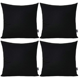 Thmyo 4-Pack 100% Cotton Comfortable Solid Decorative Throw Pillow Case Square Cushion Cover Pillowcase Sublimation Blank Pillow Covers Christmas DIY Throw Pillowcase for Sofa(18x18inch/45x45cm,Black)