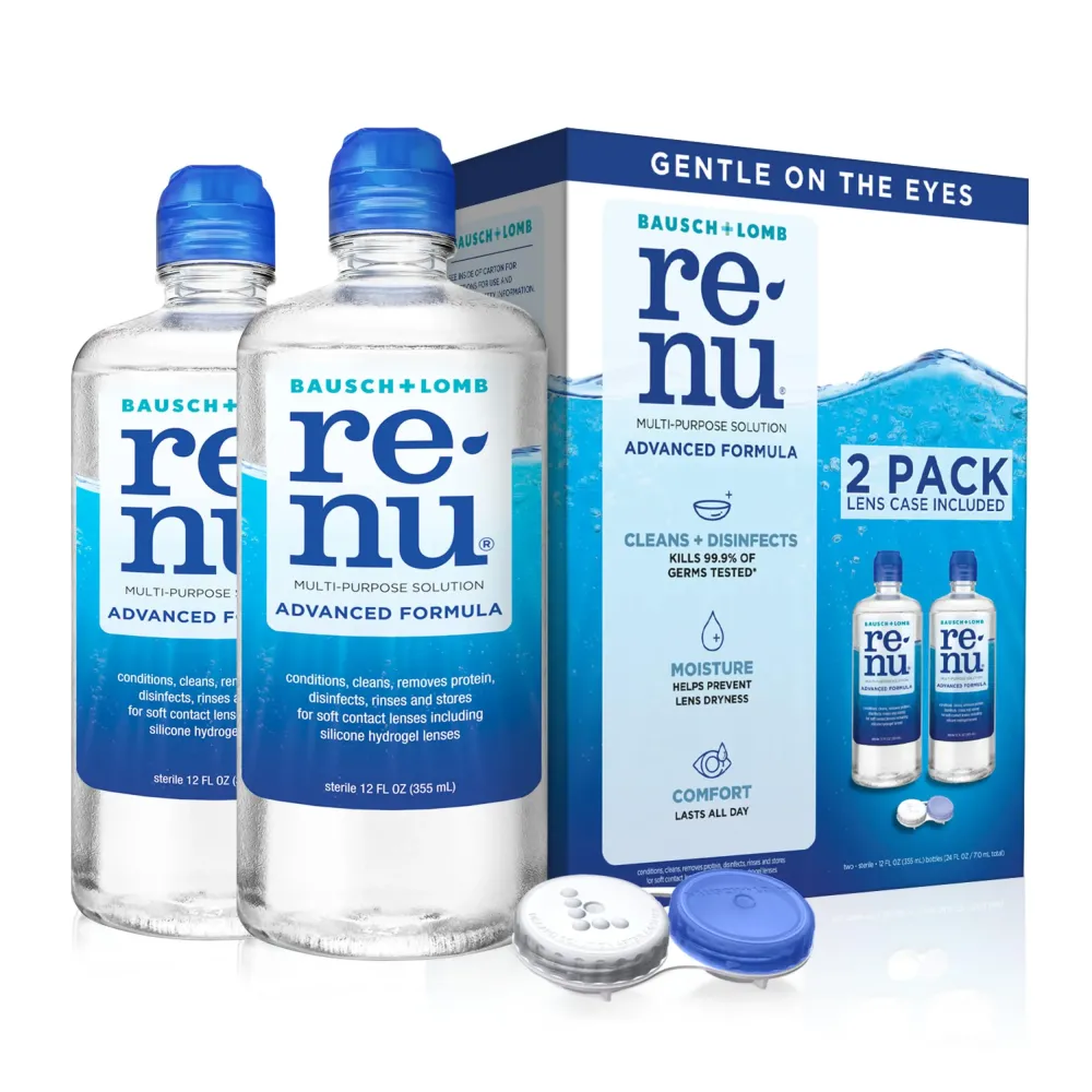 Renu Contact Lens Solution, Advanced Formula, Multi-Purpose Solution with Lens Case, Gently Cleans, Disinfects, Moisturizes & Hydrates Soft Lenses for All-Day Comfort, 12 Fl Oz (Pack of 2) Renu Contact Lens Solution, Advanced Formula, Multi-Purpose Solution with Lens Case, Gently Cleans, Disinfects, Moisturizes & Hydrates Soft Lenses for All-Day Comfort, 12 Fl Oz (Pack of 2)
