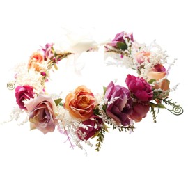 Vivivalue Rose Flower Crown Boho Flower Headband Hair Wreath Floral Headpiece Halo with Ribbon Wedding Party Festival Photos Pink Vivivalue Rose Flower Crown Boho Flower Headband Hair Wreath Floral Headpiece Halo with Ribbon Wedding Party Festival Photos Pink