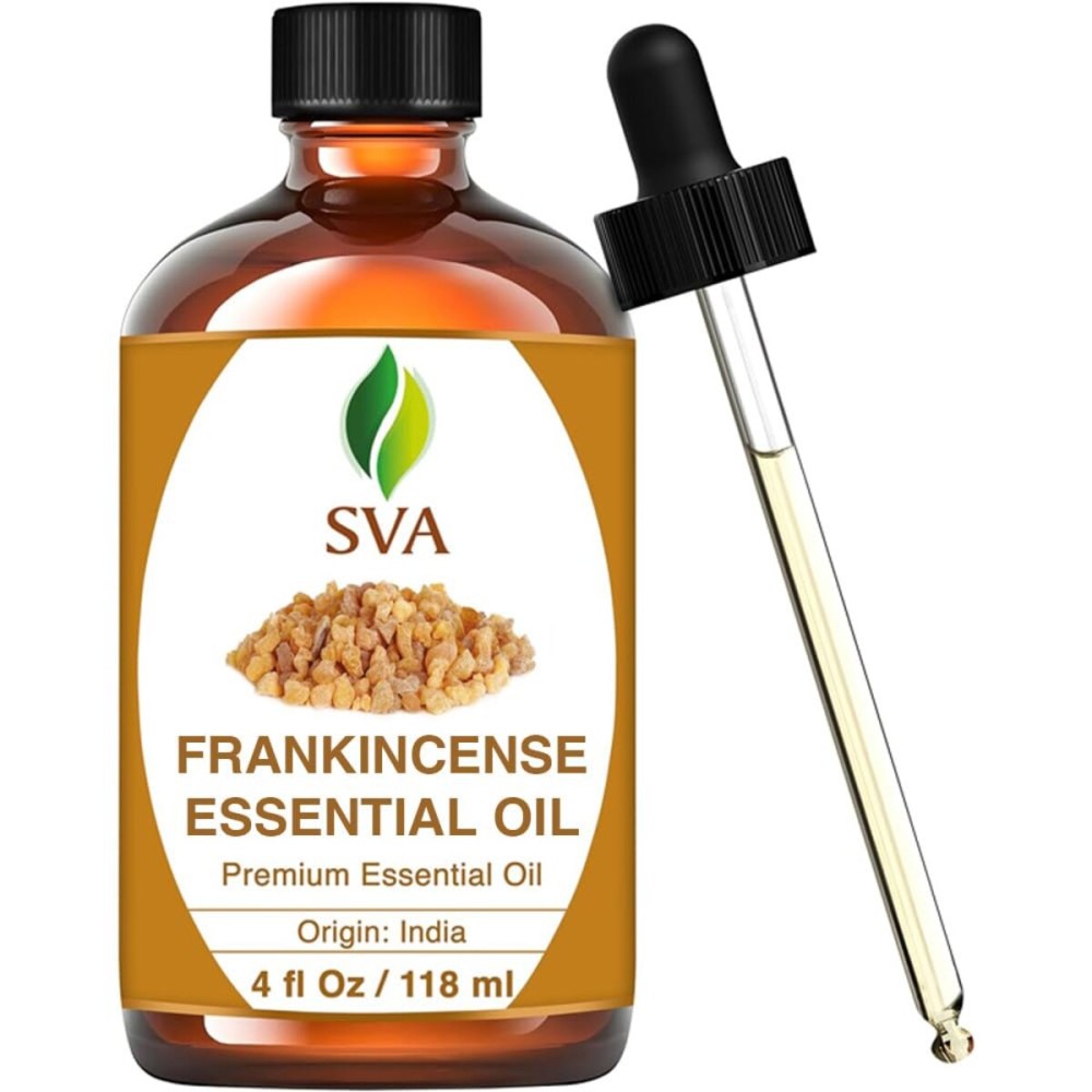 SVA Frankincense Essential Oil - 4 Fl Oz - 100% Natural Boswellia Serrata Oil - for Diffuser, Hair Care, Face, Skin Care, Aromatherapy, Scalp and Body Massage, Soap and Candle Making - with Dropper SVA Frankincense Essential Oil - 4 Fl Oz - 100% Natural Boswellia Serrata Oil - for Diffuser, Hair Care, Face, Skin Care, Aromatherapy, Scalp and Body Massage, Soap and Candle Making - with Dropper