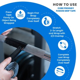 Core Prodigy Fusion Grip Tape - Silicone Rubber Wrap for Pull Up Bars, Barbells, Dumbbells, Sports and Gym Equipment, and Tools (10 Foot, Black) Core Prodigy Fusion Grip Tape - Silicone Rubber Wrap for Pull Up Bars, Barbells, Dumbbells, Sports and Gym Equipment, and Tools (10 Foot, Black)
