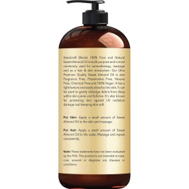 Handcraft Blends Sweet Almond Oil - 16 Fl Oz - 100% Pure and Natural - Premium Grade Carrier Oil for Skin and Hair - Hair and Body - Massage - Hexane-Free Handcraft Blends Sweet Almond Oil - 16 Fl Oz - 100% Pure and Natural - Premium Grade Carrier Oil for Skin and Hair - Hair and Body - Massage - Hexane-Free
