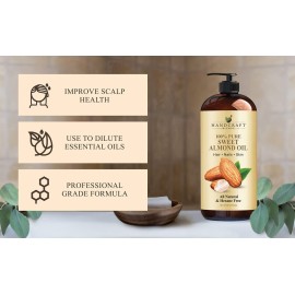 Handcraft Blends Sweet Almond Oil - 16 Fl Oz - 100% Pure and Natural - Premium Grade Carrier Oil for Skin and Hair - Hair and Body - Massage - Hexane-Free Handcraft Blends Sweet Almond Oil - 16 Fl Oz - 100% Pure and Natural - Premium Grade Carrier Oil for Skin and Hair - Hair and Body - Massage - Hexane-Free