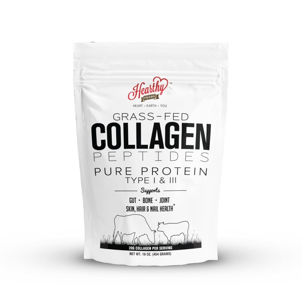 HEARTHY FOODS Collagen Powder - 18g Protein - Pure Halal Collagen Peptides Grass Fed Organic Hydrolyzed Powder | Type I and III Unflavoured Keto Friendly Gluten Free No Sugar Non GMO 16 Oz HEARTHY FOODS Collagen Powder - 18g Protein - Pure Halal Collagen Peptides Grass Fed Organic Hydrolyzed Powder | Type I and III Unflavoured Keto Friendly Gluten Free No Sugar Non GMO 16 Oz