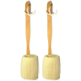 2 Pack Natural Exfoliating Loofah luffa loofa Bath Brush On a Stick - with Long Wooden Handle Back Brush for Men & Women - Shower Sponge Body Back Scrubber