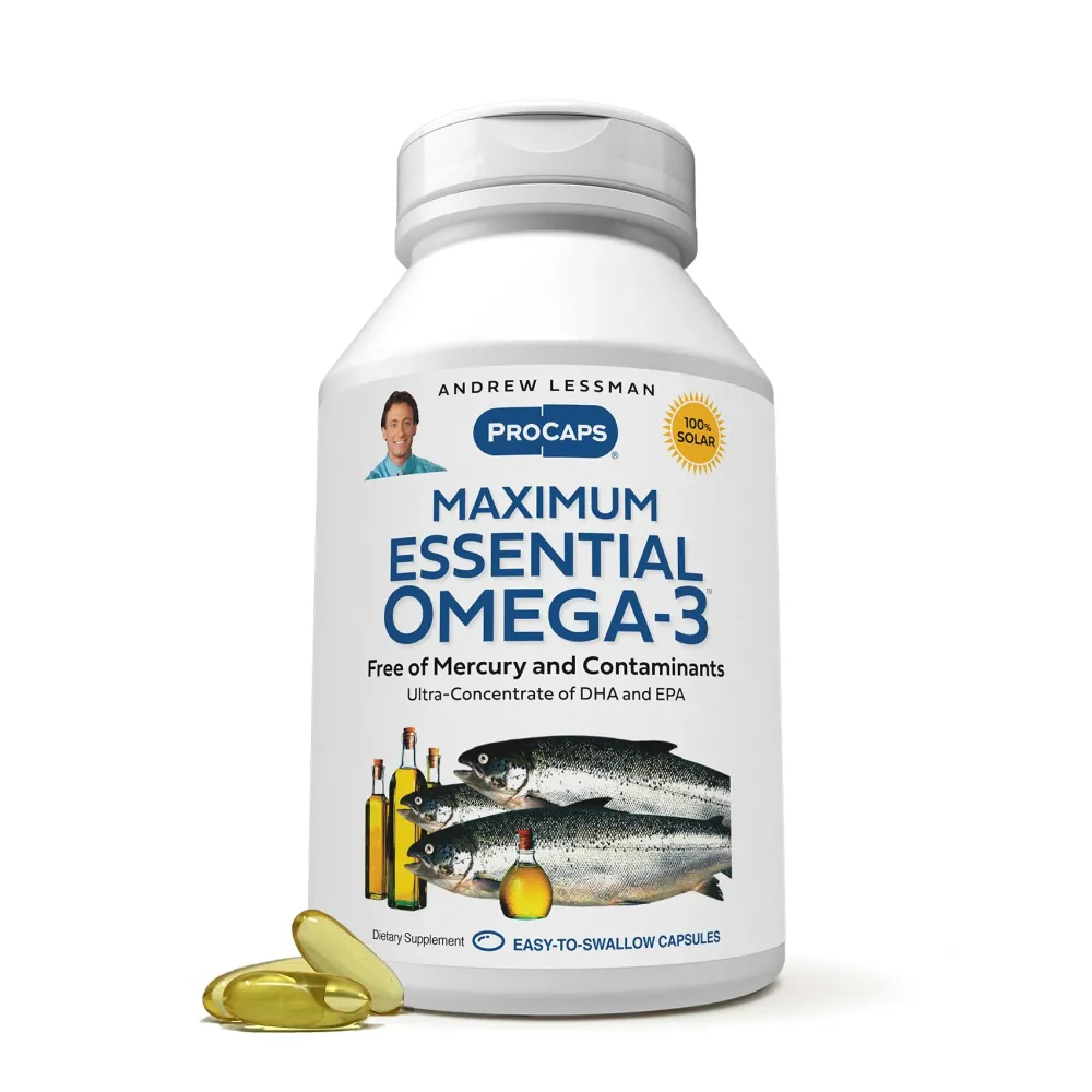ANDREW LESSMAN Maximum Essential Omega-3 Unflavored, 60 Softgels - Ultra-Pure Omega-3 Fish Oil 1200 mg-High DHA, No Mercury Fish Oil Omega 3 Supplement-Small, Easy to Swallow Fish Oil Capsules ANDREW LESSMAN Maximum Essential Omega-3 Unflavored, 60 Softgels - Ultra-Pure Omega-3 Fish Oil 1200 mg-High DHA, No Mercury Fish Oil Omega 3 Supplement-Small, Easy to Swallow Fish Oil Capsules