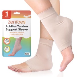 ZenToes Achilles Tendon Support Sleeve, Padded Compression Sleeve for Achilles Tendonitis Relief & Haglunds Heel, Washable Padded Socks & Heel Protectors for Bursitis Relief, 1 Pair
